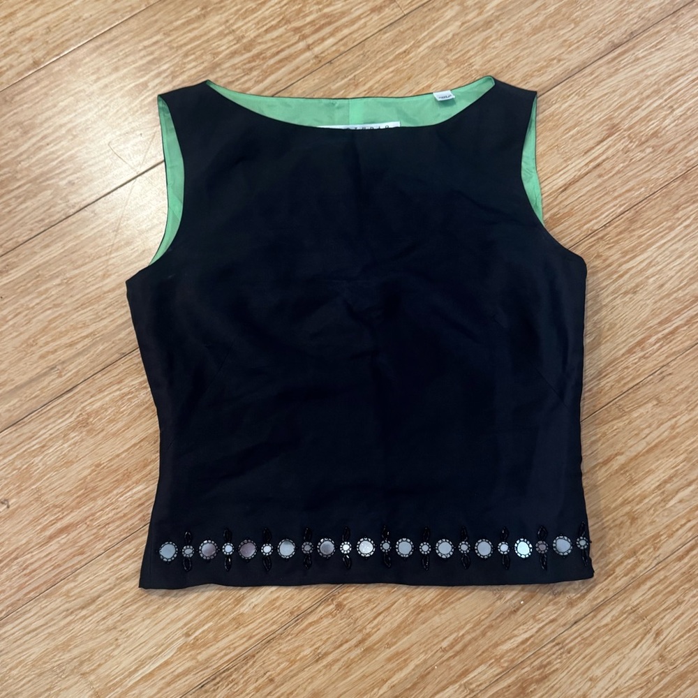 Vintage Max Studio 100% silk black mirror sequined sleeveless blouse